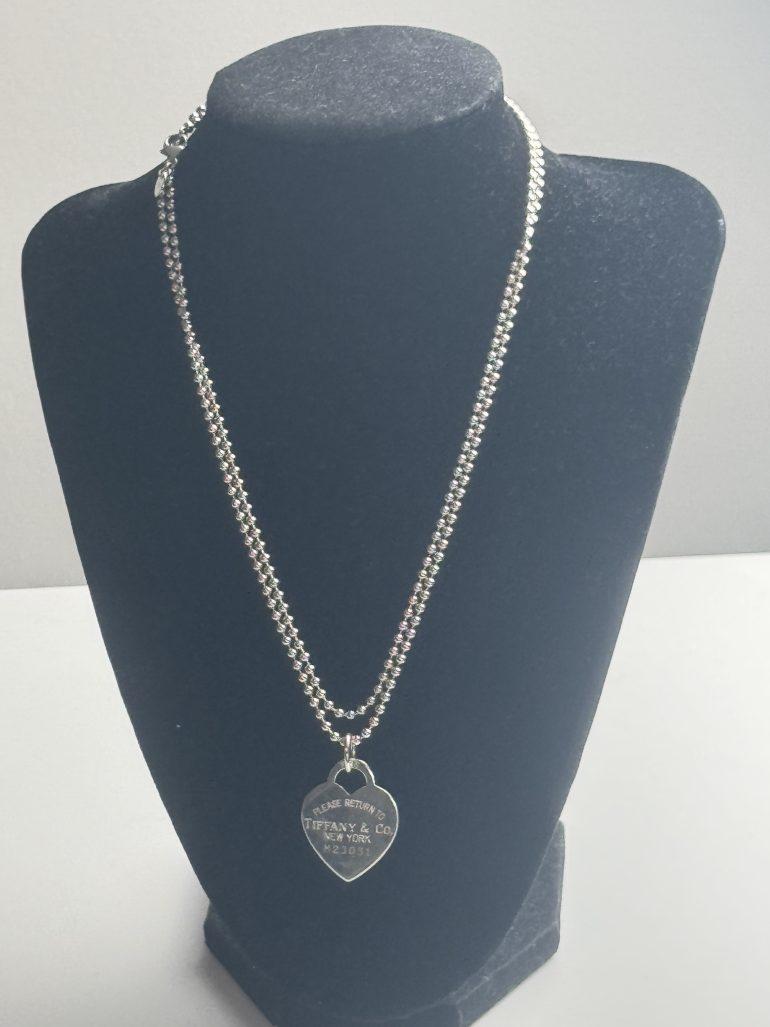 Tiffany & Co. 34" Sterling Silver Bead Chain Heart Pendant Necklace