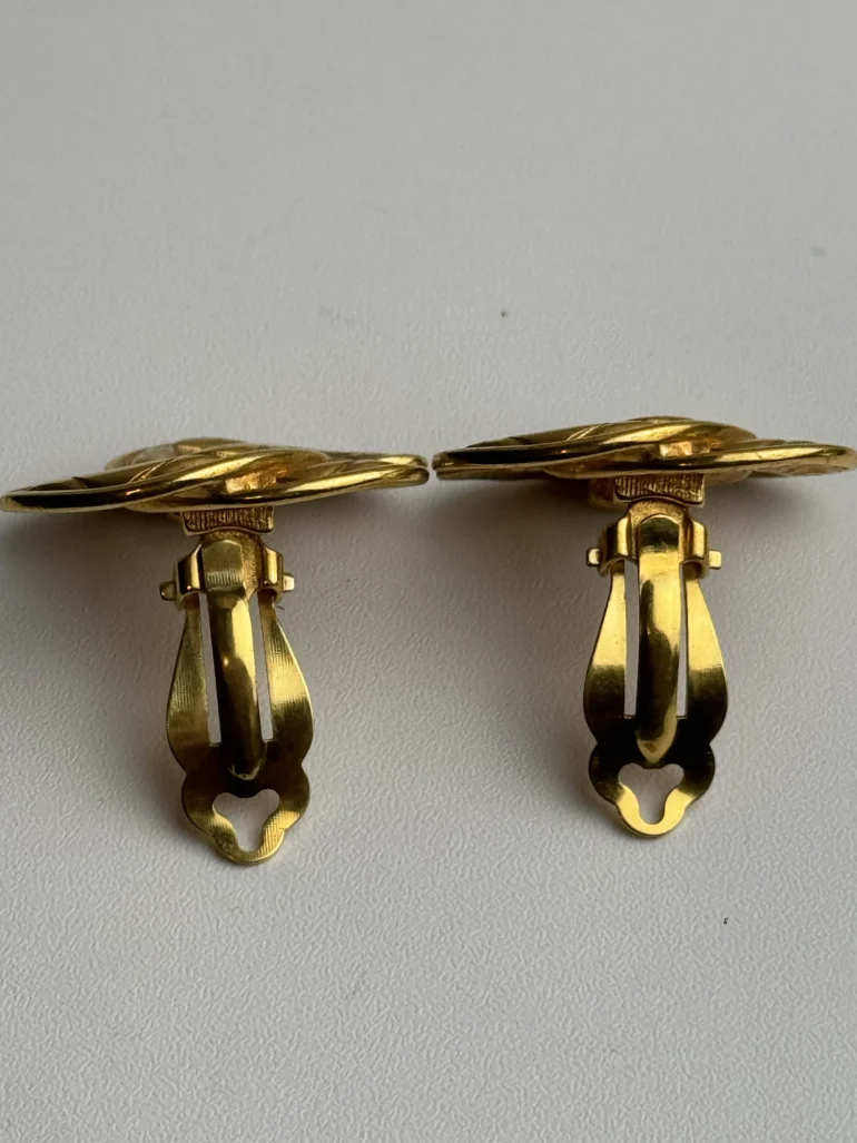 Chanel Metalasse 24k Gold Plated Cocomark Clip on Earrings