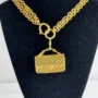 Chanel Multi Strand Matelasse Flap Bag Pendant Necklace 24k Gold Plated