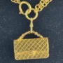 Chanel Multi Strand Matelasse Flap Bag Pendant Necklace 24k Gold Plated