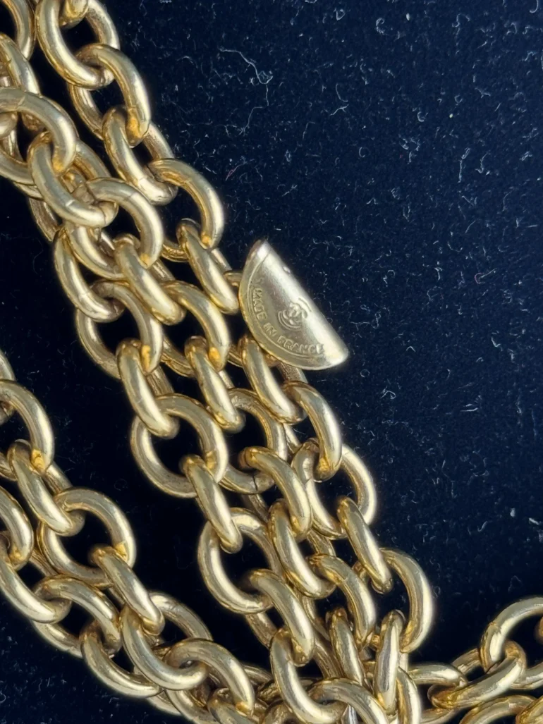 Chanel Multi Strand Matelasse Flap Bag Pendant Necklace 24k Gold Plated