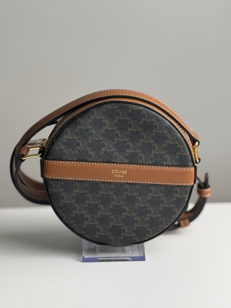 Pre Owned CELINE Leather Crossbody Bag Triomphe Round Crossbody Bag