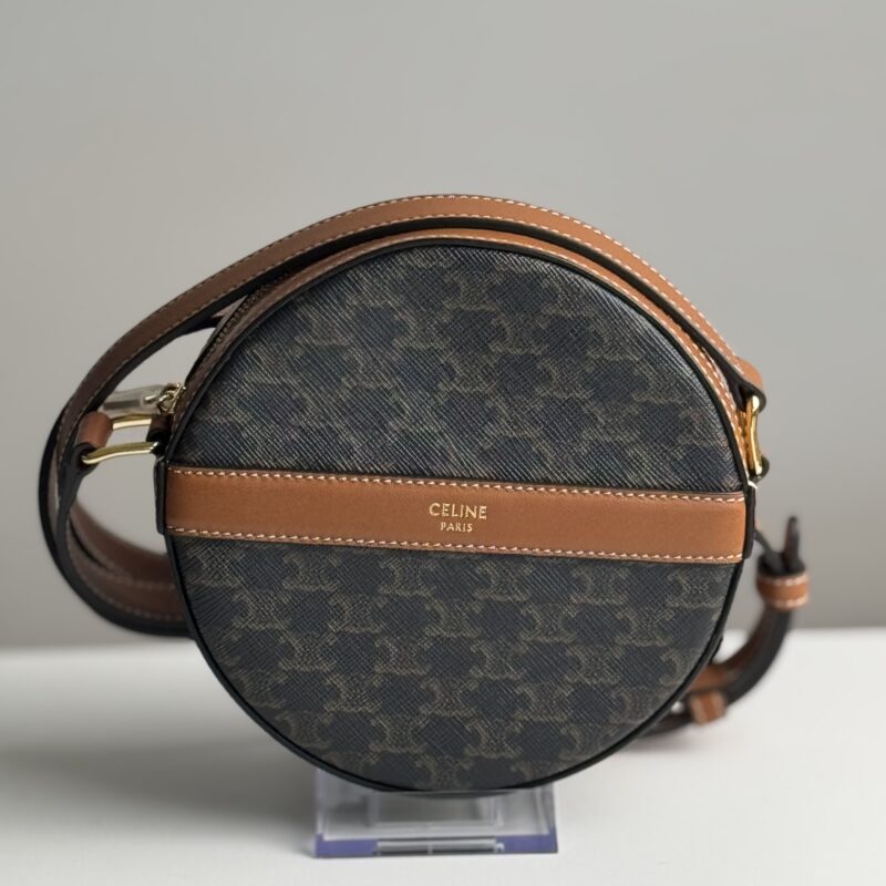 Pre Owned CELINE Leather Crossbody Bag Triomphe Round Crossbody Bag