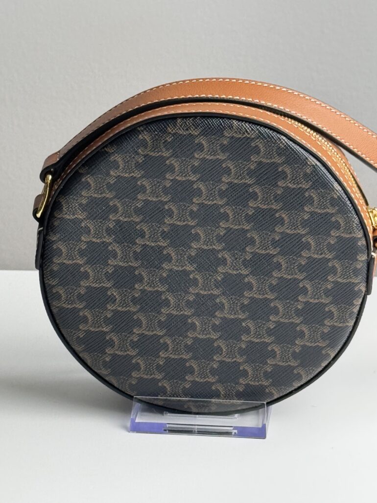 Pre Owned CELINE Leather Crossbody Bag Triomphe Round Crossbody Bag