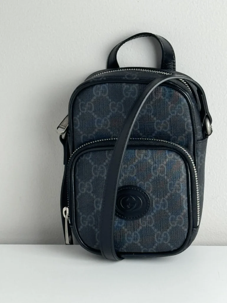 Pre Owned GG Supreme Monogram Azalea Calfskin Mini Retro Interlocking G Bag Black