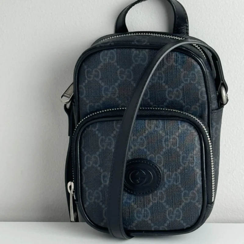 Pre Owned GG Supreme Monogram Azalea Calfskin Mini Retro Interlocking G Bag Black