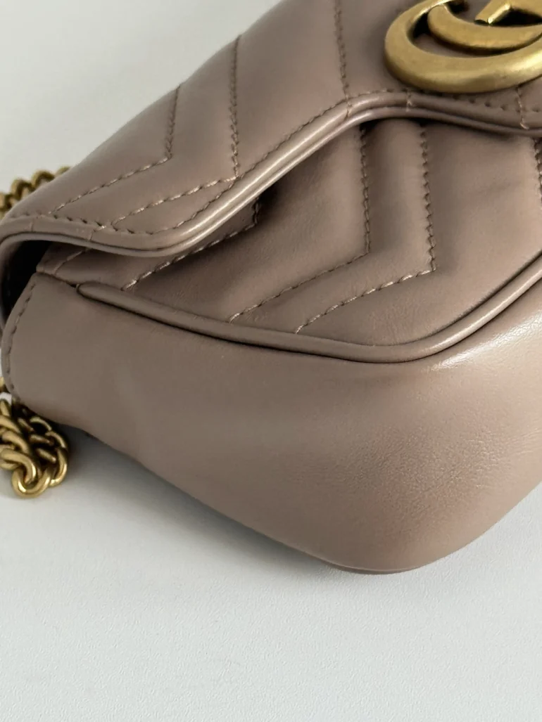 Pre Owned Gucci GG Super Mini Marmont Shoulder Bag Porcelain Rose