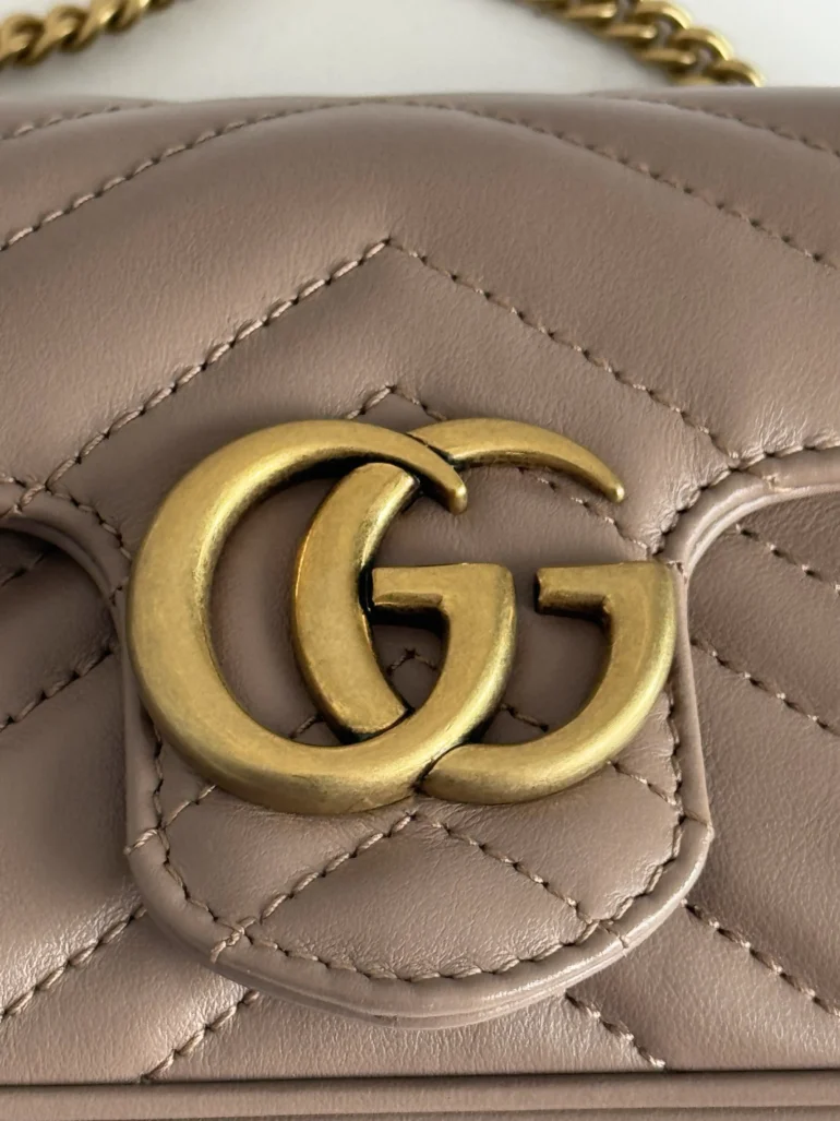 Pre Owned Gucci GG Super Mini Marmont Shoulder Bag Porcelain Rose