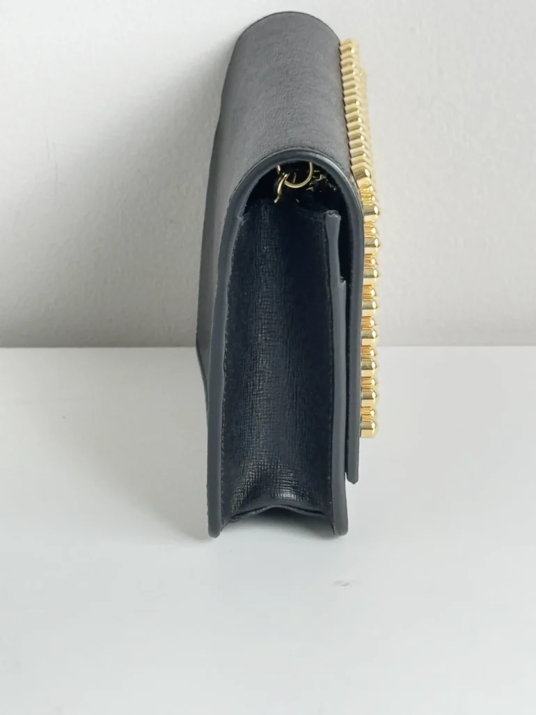 Pre Owned Fendi Vitello Elite Studded Tube Wallet on Chain Black