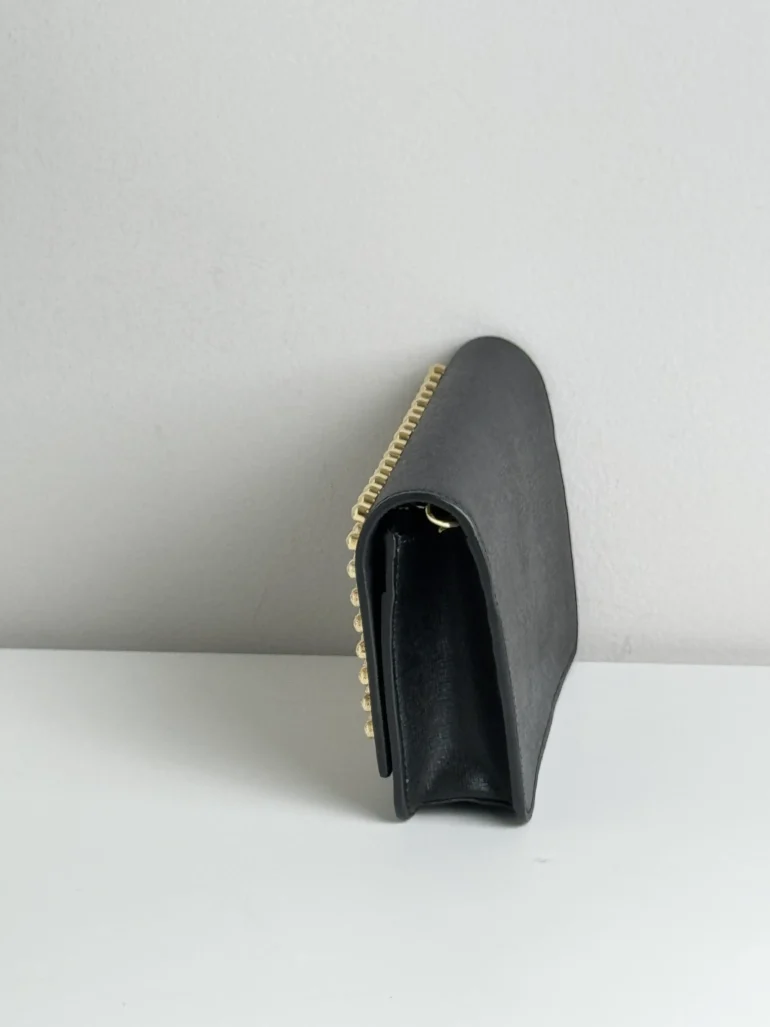Pre Owned Fendi Vitello Elite Studded Tube Wallet on Chain Black