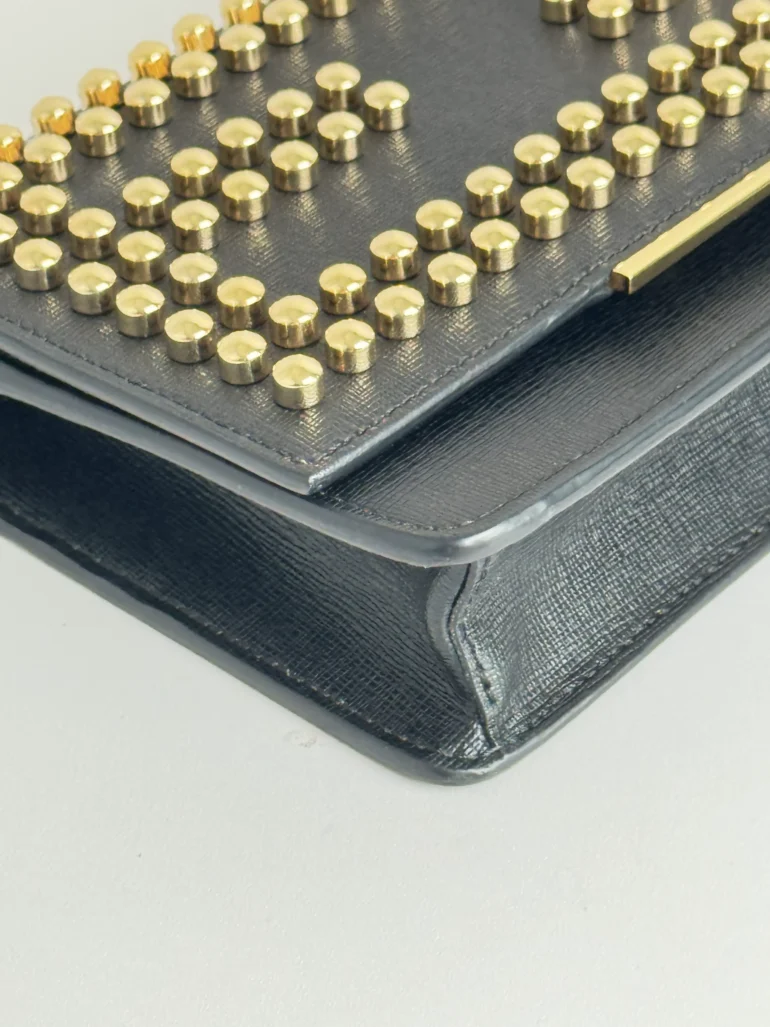 Pre Owned Fendi Vitello Elite Studded Tube Wallet on Chain Black