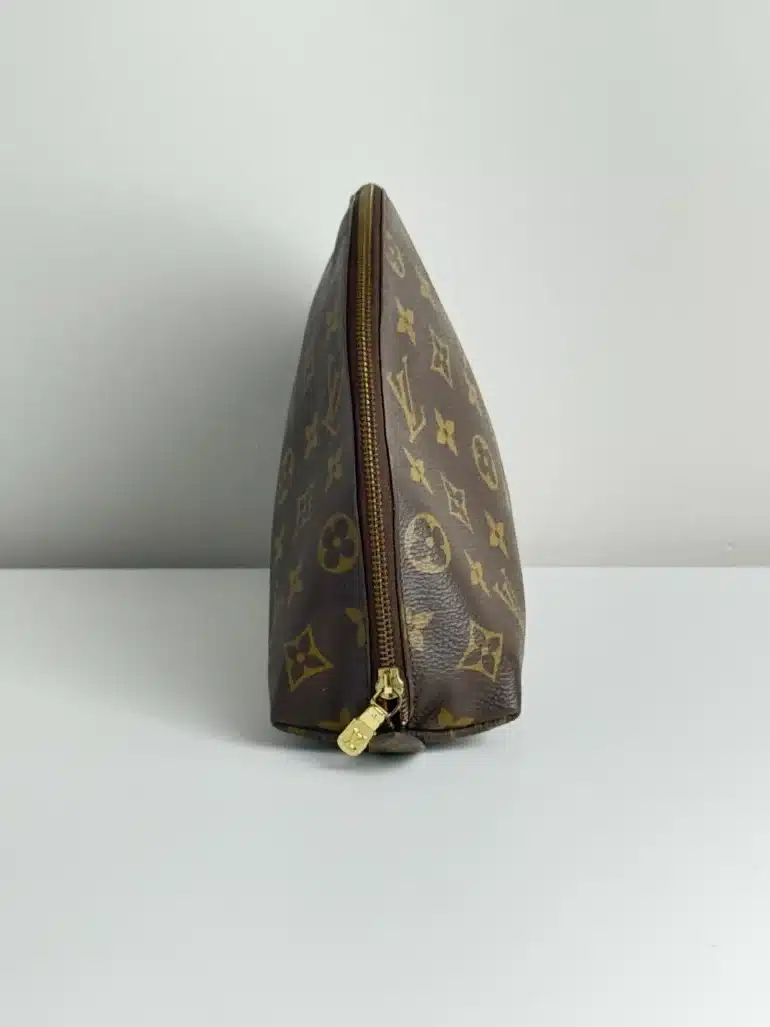 Demirondo Monogram Cosmetic Pouch, Pre Owned, Brown Color, Classic Design with Monogram Pattern, Versatile Use