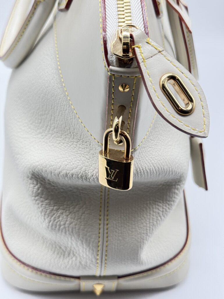 Pre Owned Louis Vuitton White Suhali Lockit GM Top Handle Tote Bag