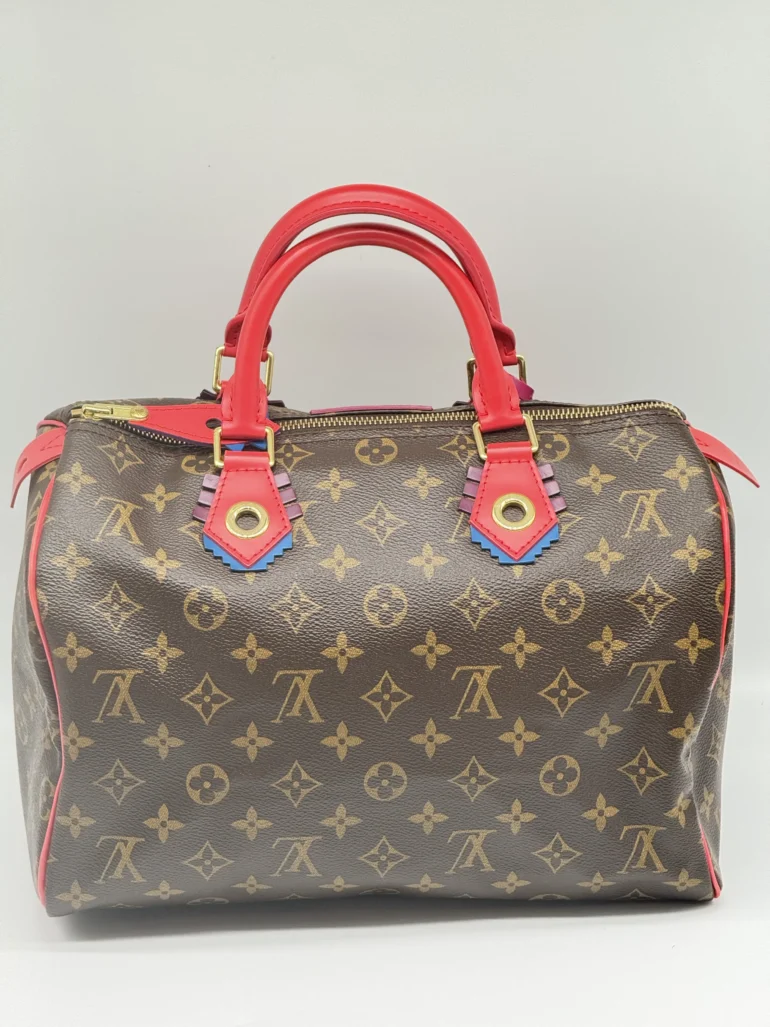 Pre Owned Louis Vuitton Speedy 30 Totem Flamingo Monogram Limited Edition Top Handle Bag